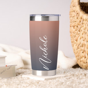 Personalised Elegant Typography Blue Coral Ombre Insulated Tumbler