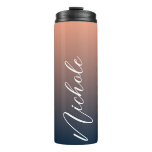 Personalised Elegant Typography Blue Coral Ombre Thermal Tumbler