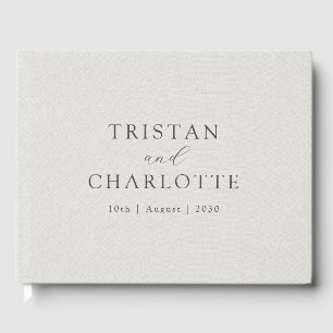 Personalised Elegant Typography White Faux Linen Guest Book