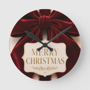 Personalised Elegant Velvet Bow Christmas Style Round Clock