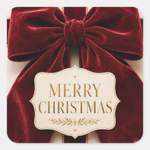 Personalised Elegant Velvet Bow Christmas Style Square Sticker
