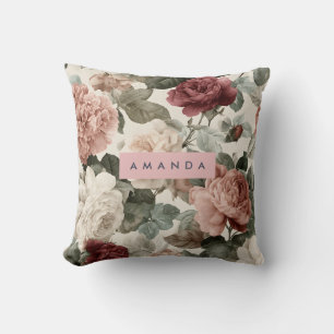 Personalised Elegant Victorian Roses in Blush Cushion