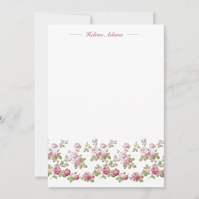 Personalised Elegant Vintage Pink Rose Border Card (Front)