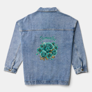 Personalised Elegant Vintage Teal Rose Denim Jacket