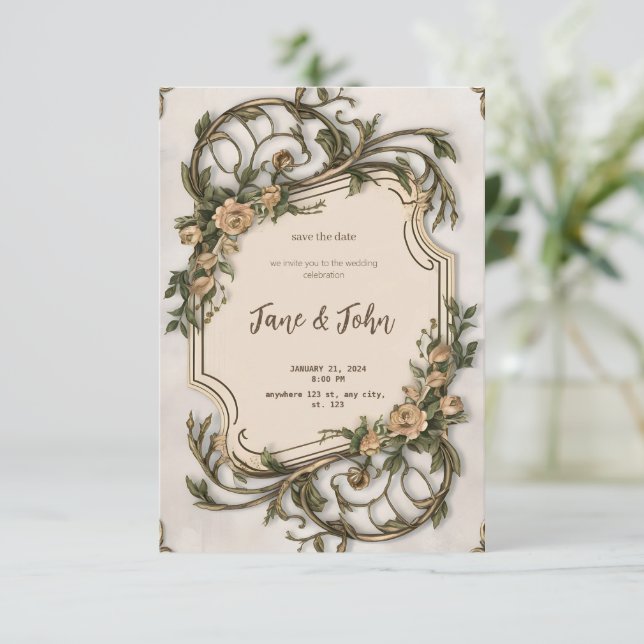 [Personalised] Elegant Vintage Wedding Invitation (Standing Front)