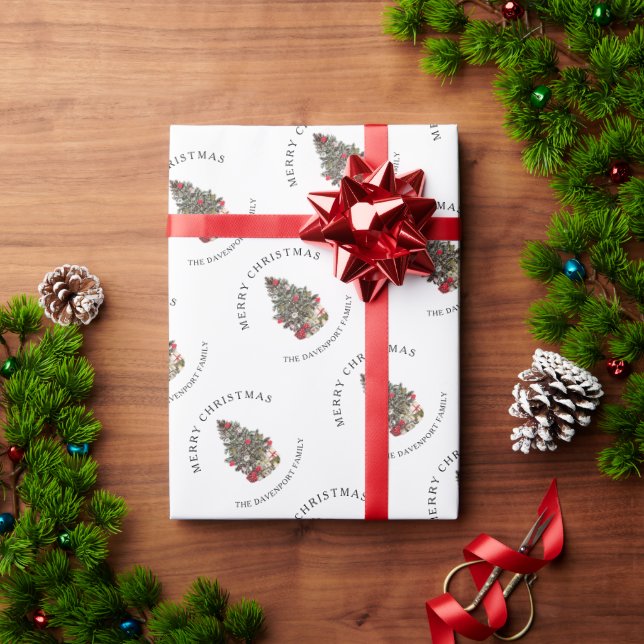 Personalised Elegant Watercolor Christmas Tree Wrapping Paper (Holiday Gift)