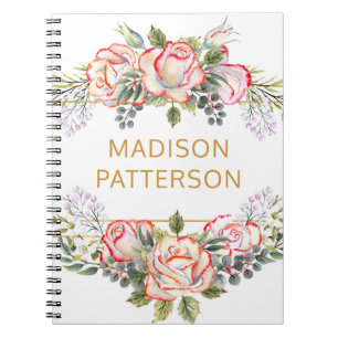 Personalised Elegant Watercolor Floral Girly Chic Notebook