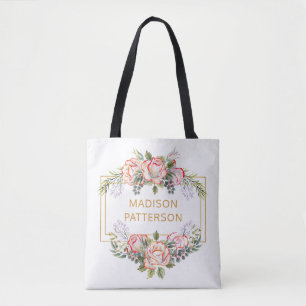 Personalised Elegant Watercolor Floral Girly Chic Tote Bag