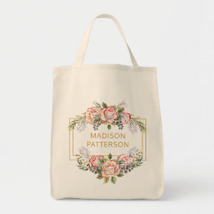 Personalised Elegant Watercolor Floral Girly Chic Tote Bag