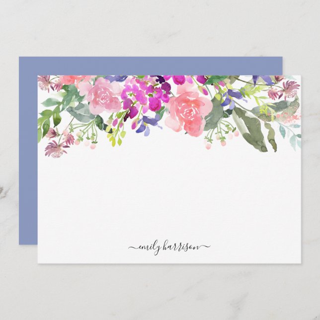 Personalised Elegant Watercolor Floral Note Card (Front/Back)