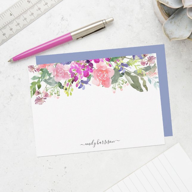Personalised Elegant Watercolor Floral Note Card (Creator Uploaded)