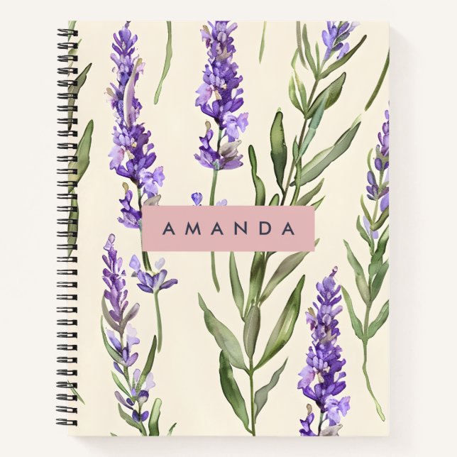 Personalised Elegant Watercolor Lavender  Notebook (Front)