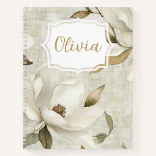 Personalised Elegant Watercolor Magnolias Notebook