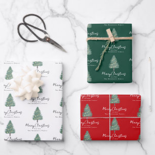 Personalised Elegant Watercolor Tree Christmas Wrapping Paper Sheet