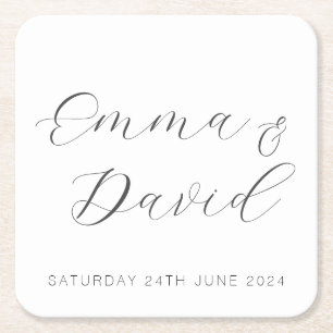 Personalised Elegant Wedding Square Paper Coaster