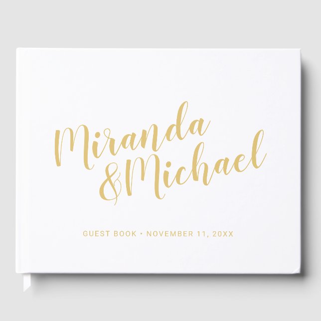 Personalised Elegant White and Gold Wedding Guest Book (Front)