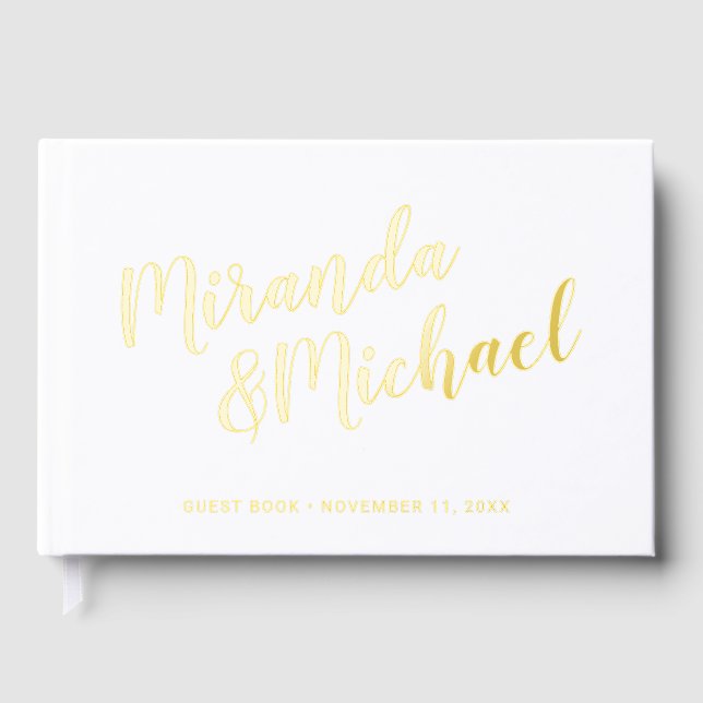 Personalised Elegant White and Gold Wedding Guest Book (Front)
