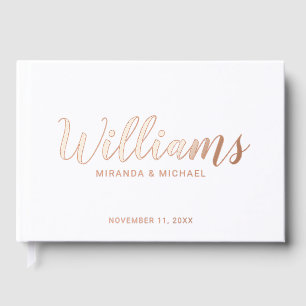 Personalised Elegant White and Rose Gold Wedding Guest Book