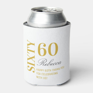 Personalised Elegant White & Gold 60th Birthday Can Cooler