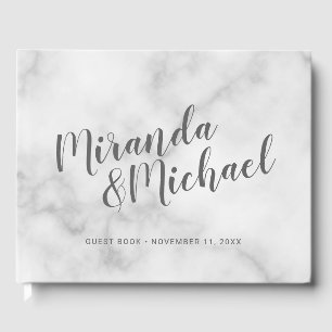 Personalised Elegant White Marble Wedding Guest Book