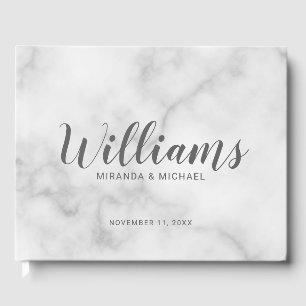 Personalised Elegant White Marble Wedding Guest Book
