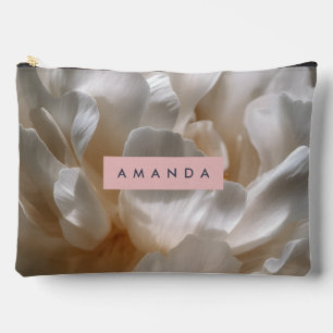 Personalised Elegant White Peony Bloom Accessory Pouch