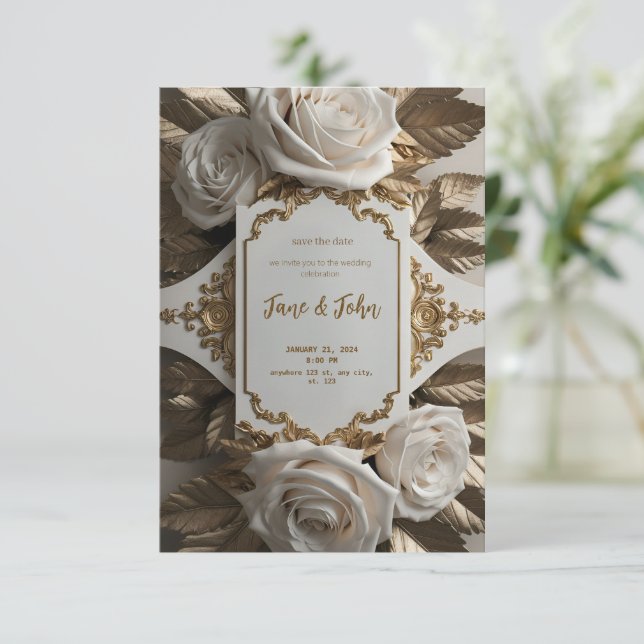 [Personalised] Elegant White Wedding Invitation (Standing Front)