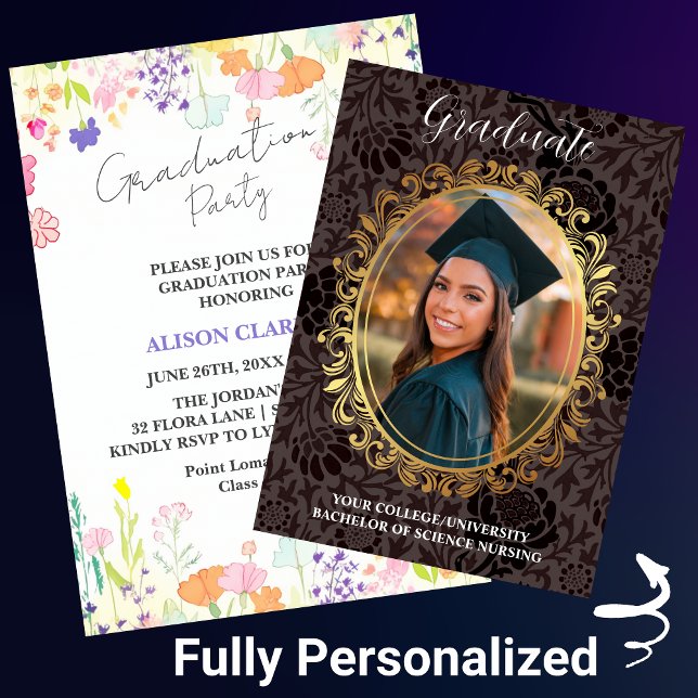 Personalised Elegant Wildflower Graduation Party  Invitation (Creator Uploaded)