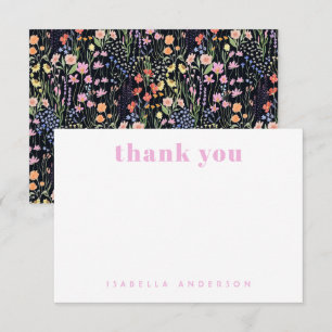 Personalised Elegant Wildflowers Dark Background  Thank You Card