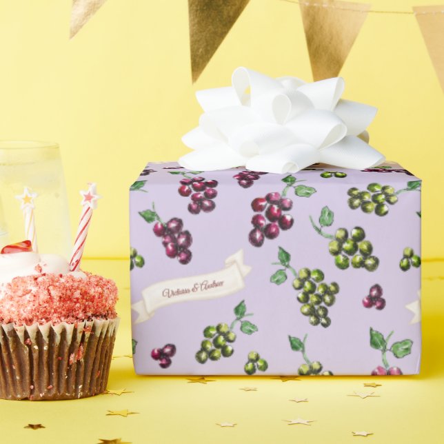 Personalised Elegant Wine Grapes Custom Watercolor Wrapping Paper (Birthday Party)
