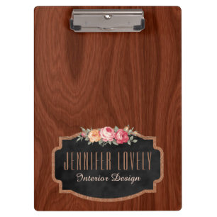 Personalised Elegant Wood Look Rose Gold Glitter Clipboard