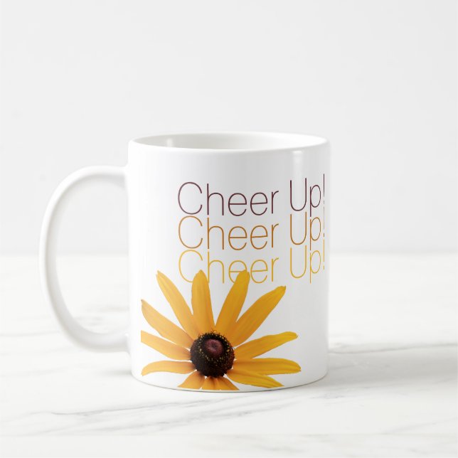 Personalised Elegant Yellow Flower Cheer Up Brown Coffee Mug (Left)