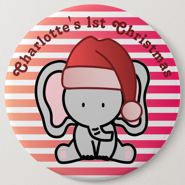 Personalised Elephant 1st Christmas Baby Girl 6 Cm Round Badge (Front)