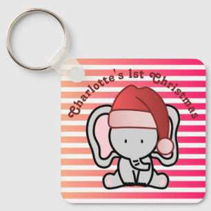 Personalised Elephant 1st Christmas Baby Girl Key Ring