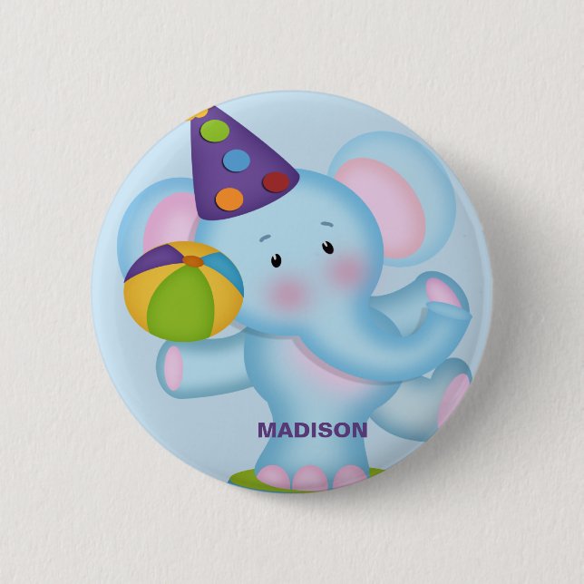 Personalised Elephant Birthday Button (Front)