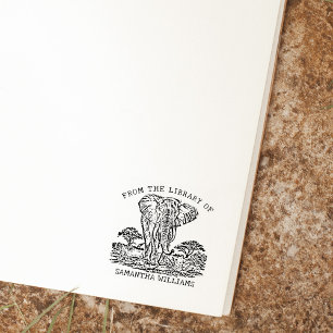 Personalised Elephant Bookplate Rubber Stamp