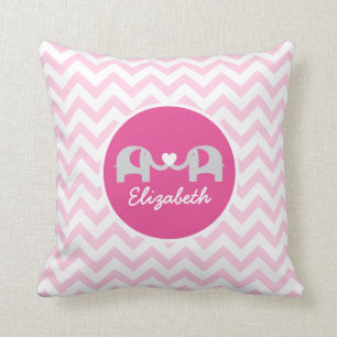Personalised Elephant Chevron Pillow Pink