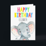 Personalised Elephant Cute Girl Happy Birthday Card<br><div class="desc">Personalised Elephant Cute Girl Happy Birthday</div>