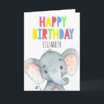 Personalised Elephant Cute Girl Happy Birthday Card<br><div class="desc">Personalised Elephant Cute Girl Happy Birthday</div>