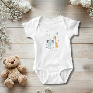 Personalised Elephant Giraffe Bird Animals Boy Baby Bodysuit