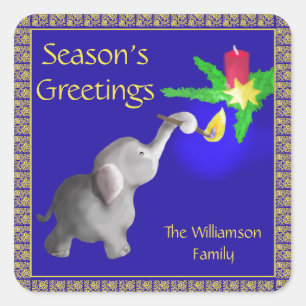 Personalised Elephant Lights a Candle Christmas Square Sticker