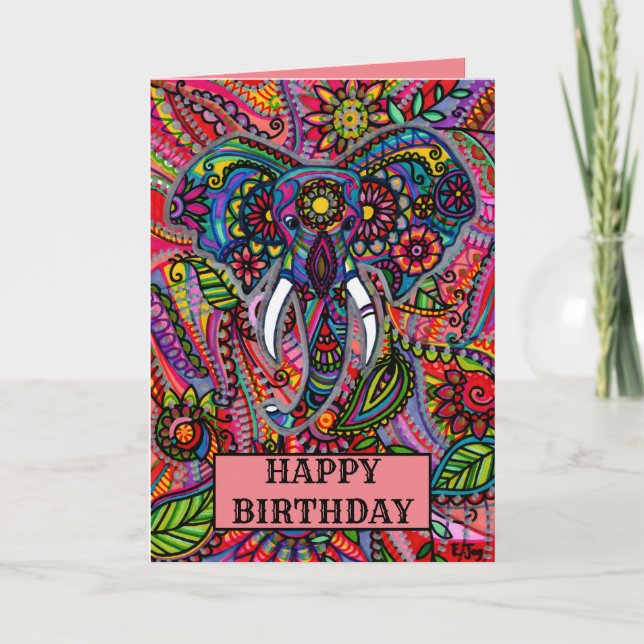 Personalised Elephant Mandala Boho Birthday Card (Front)