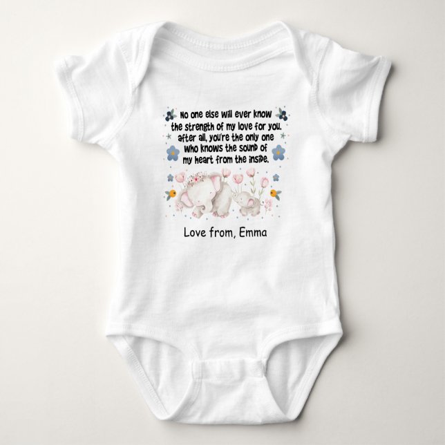 Personalised Elephant Mum, love from Custom Name   Baby Bodysuit (Front)