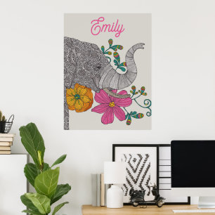Personalised Elephant Name Kids Room Poster