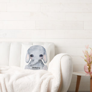 Personalised Elephant Name Watercolor Modern Cushion