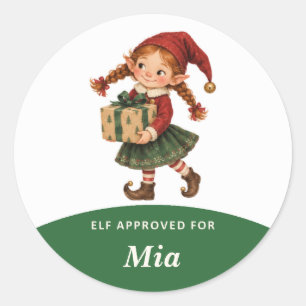 Personalised Elf Approved Christmas Classic Round Sticker