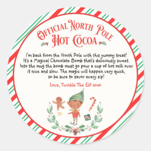Personalised Elf Hot Chocolate Bomb Arrival Gift Classic Round Sticker
