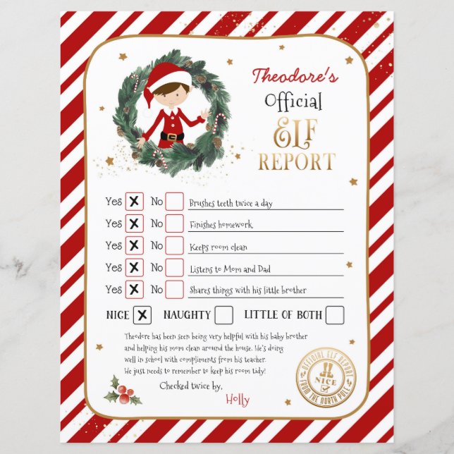 Personalised Elf Report Card (Front)