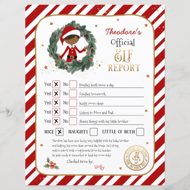 Personalised Elf Report Card (Front)