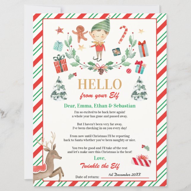 Personalised Elf Return Letter Elf Holiday Card (Front)